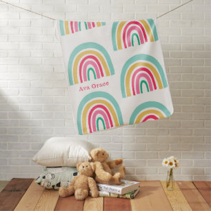 Bright Rainbows with Child's Name Colorful Baby Blanket