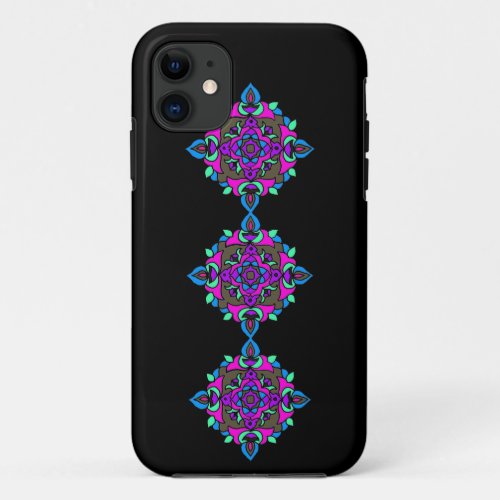 Bright Rangoli Pattern on a Black Background iPhone 11 Case