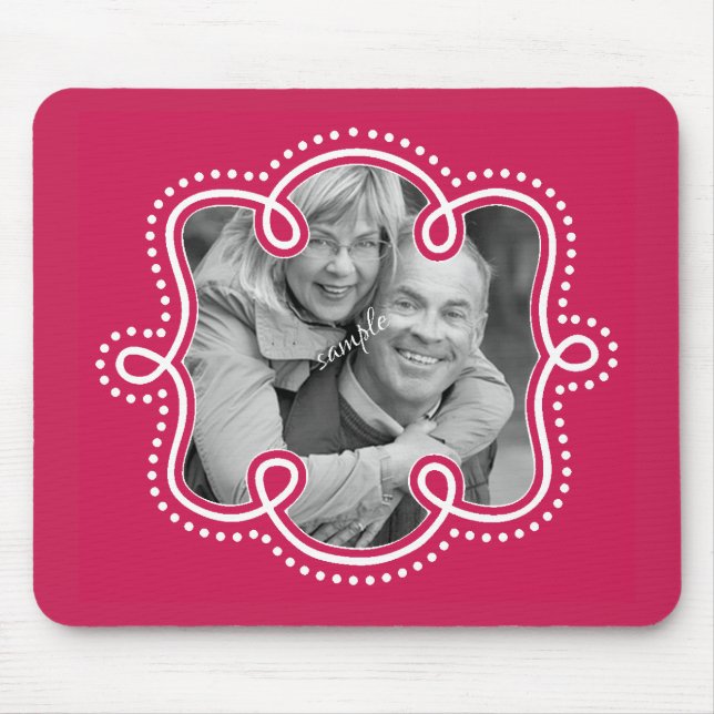 Bright Raspberry Pink Doodled Frame Photo Mouse Pad (Front)