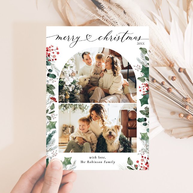 Bright Red 2 Photo Arch Christmas Card  (Creator Uploaded)