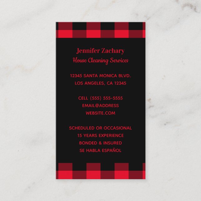 Bright Red and Black Buffalo Plaid Business Card (Front)