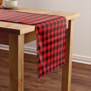 Bright Red and Black Buffalo Plaid, Checkered Short Table Runner