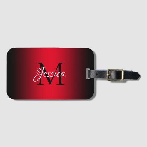 Bright Red and Black Ombre Elegant Monogram Luggage Tag