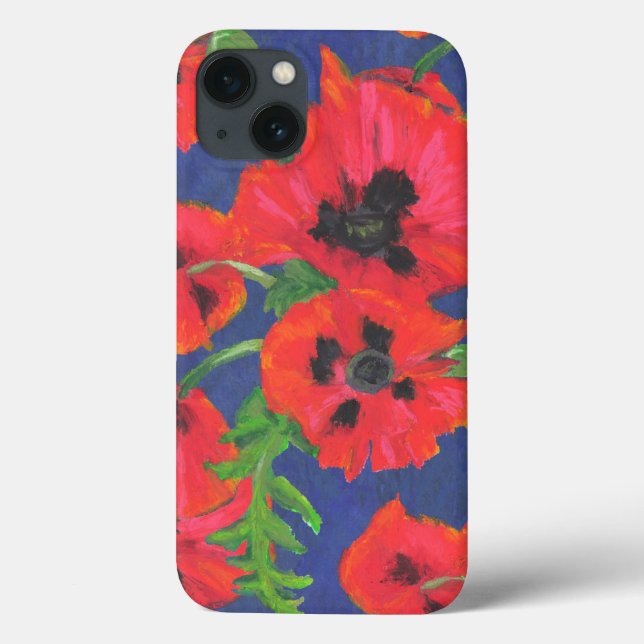 Bright Red and Black Oriental Poppies Pattern Case-Mate iPhone Case (Back)