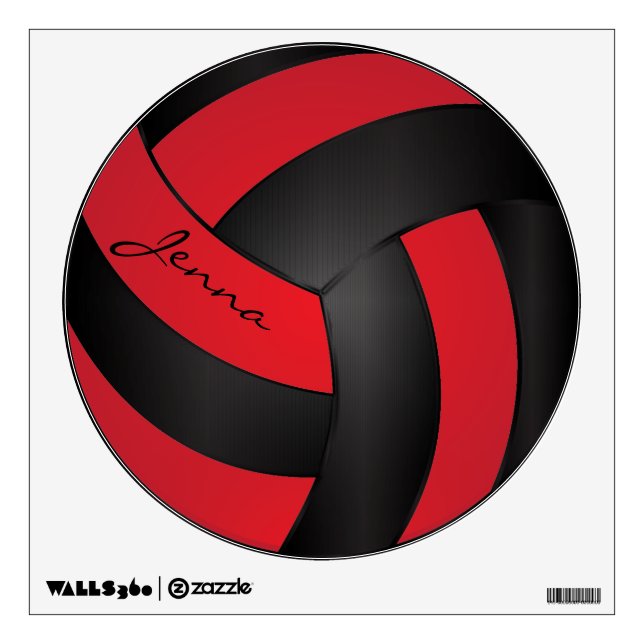 Bright Red and Black Personalize Volleyball Wall Decal (Front)