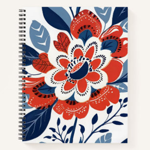 Bright Red and Blue Botanical Notebook