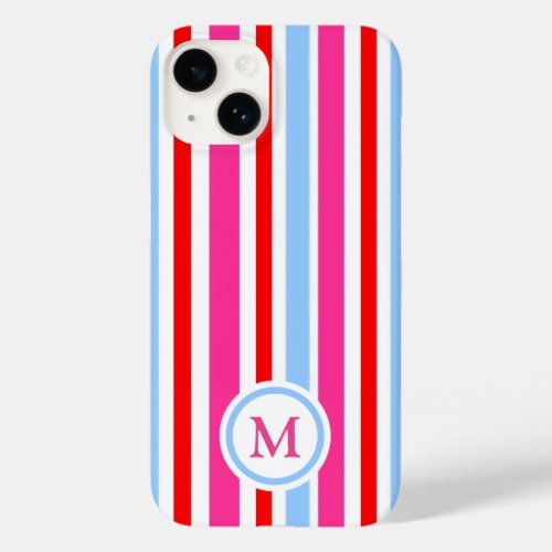 Bright Red and Blue Candy Stripes Monogram Case_Mate iPhone 14 Case