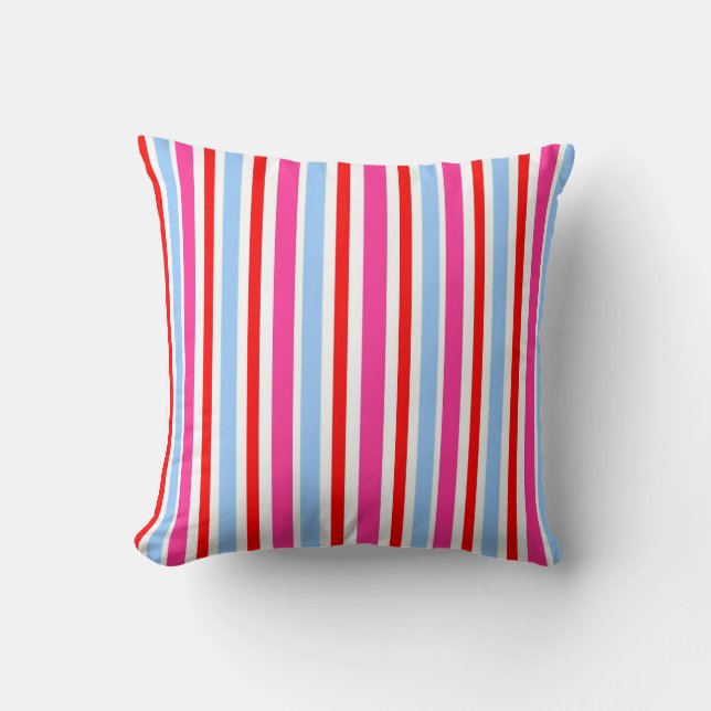 Bright Red and Blue Candy Stripes Throw Pillow (Front)