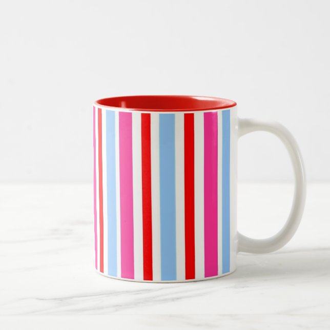 Bright Red and Blue Candy Stripes Two-Tone Coffee Mug (Right)