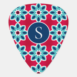 Bright Red and Blue Modern Geometric Monogram Guitar Pick