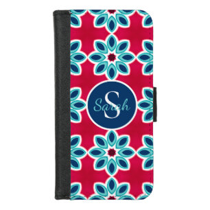 Bright Red and Blue Modern Geometric Personalised iPhone 8/7 Wallet Case