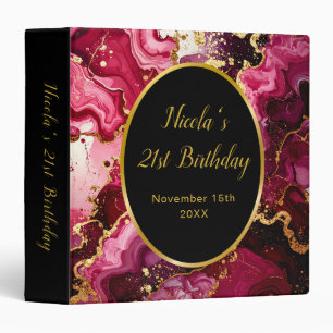 Bright Red and Gold Marble Agate Birthday Party 3 Ring Binder