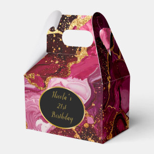 Bright Red and Gold Marble Agate Birthday Party Favor Boxes