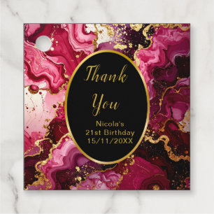 Bright Red and Gold Marble Agate Birthday Party Favor Tags