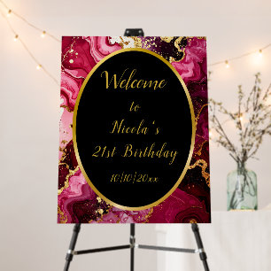 Bright Red and Gold Marble Agate Birthday Welcome Foam Board