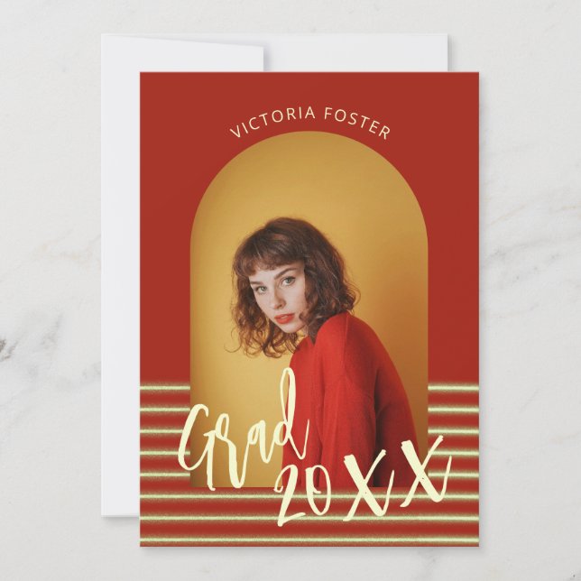 Bright Red and Gold Photo Graduation Party  Invitation (Front)