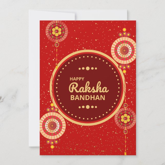 Bright red and gold Raksha Bandhan message Holiday Card (Front)