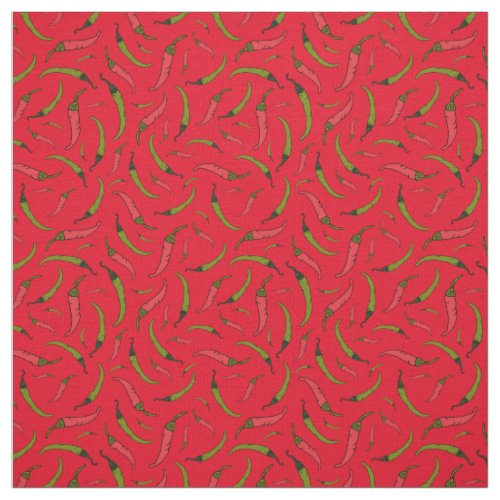 Bright Red and Green Chilli Pepper Food Pattern Fabric