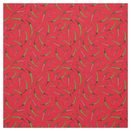 Bright Red and Green Chilli Pepper Food Pattern Fabric