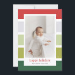 Bright Red and Green Stripes Happy Holidays Photo Holiday Card<br><div class="desc">Happy Holidays! Send your holiday greetings to family and friends with this modern and classic holiday card. It features color block stripes in red,  green and gray. Personalize by adding a photo,  your names,  message and other details.</div>