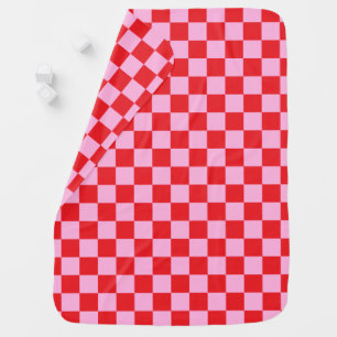 Bright Red and Light Pink Checkered Baby Blanket