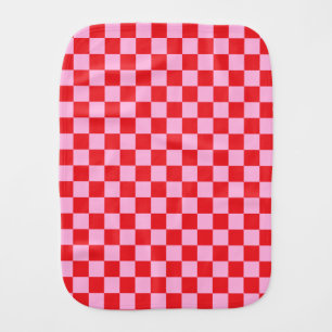 Bright Red and Light Pink Checkered Baby Burp Cloth