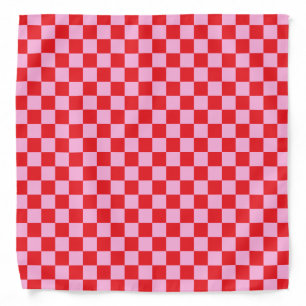 Bright Red and Light Pink Checkered Bandana