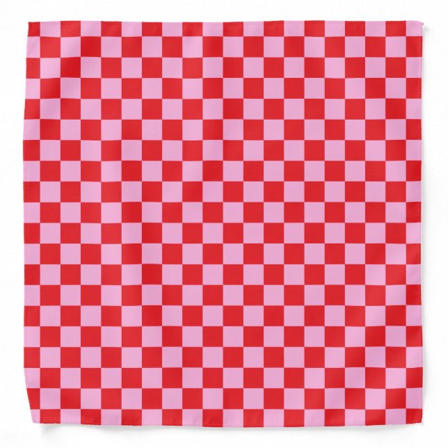 Bright Red and Light Pink Checkered Bandana (Front)