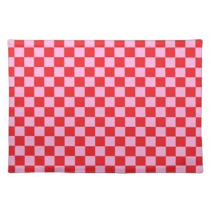 Bright Red and Light Pink Checkered Cloth Placemat