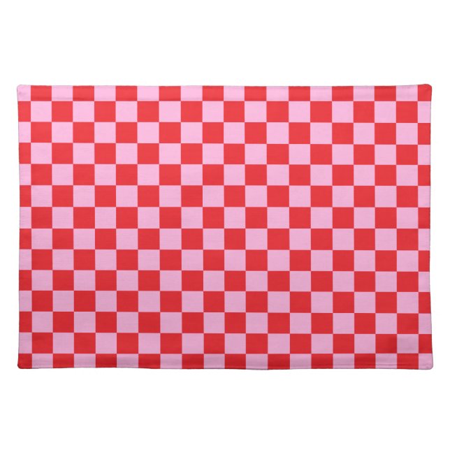 Bright Red and Light Pink Checkered Cloth Placemat (Front)