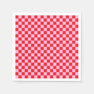 Bright Red and Light Pink Checkered Napkins
