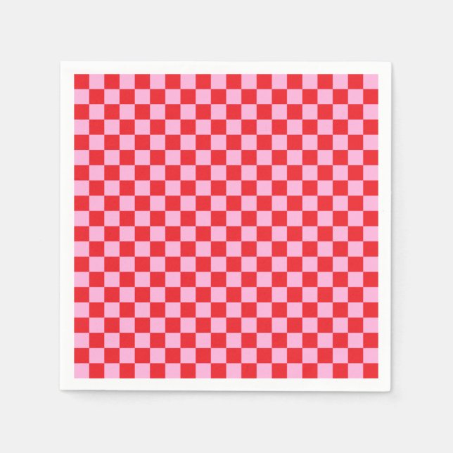 Bright Red and Light Pink Checkered Napkins (Front)