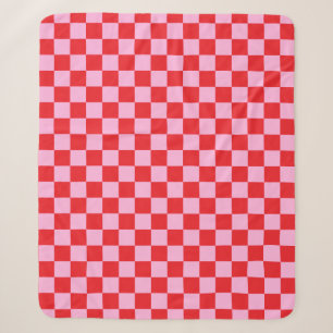 Bright Red and Light Pink Checkered Sherpa Blanket