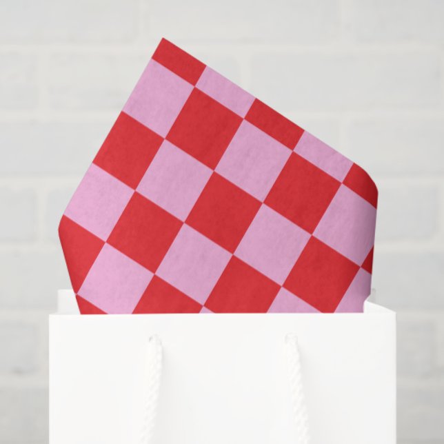 Bright Red and Light Pink Checkered Tissue Paper (Gift Bag)