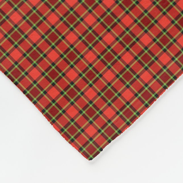 Bright Red and Lime Green Christmas Plaid Fleece Blanket (Corner)