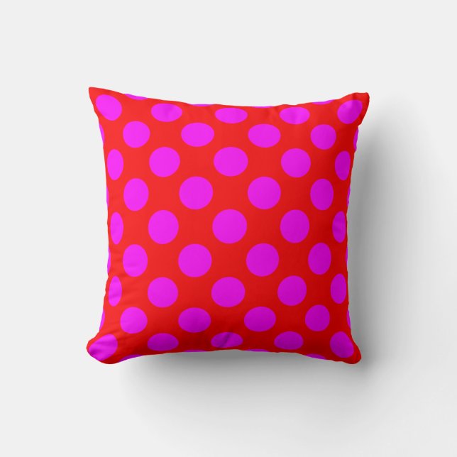 Bright Red and Magenta Polka Dot Throw Pillow (Front)