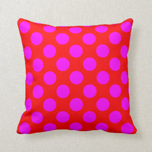 Bright Red and Magenta Polka Dot Throw Pillow