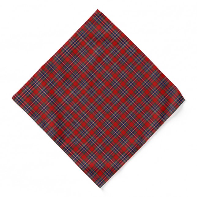Bright Red and Navy Blue Clan MacFarlane Tartan Bandana (Front)