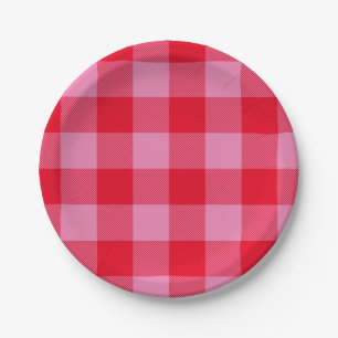 Bright Red and Pink Buffalo Plaid Paper Plates