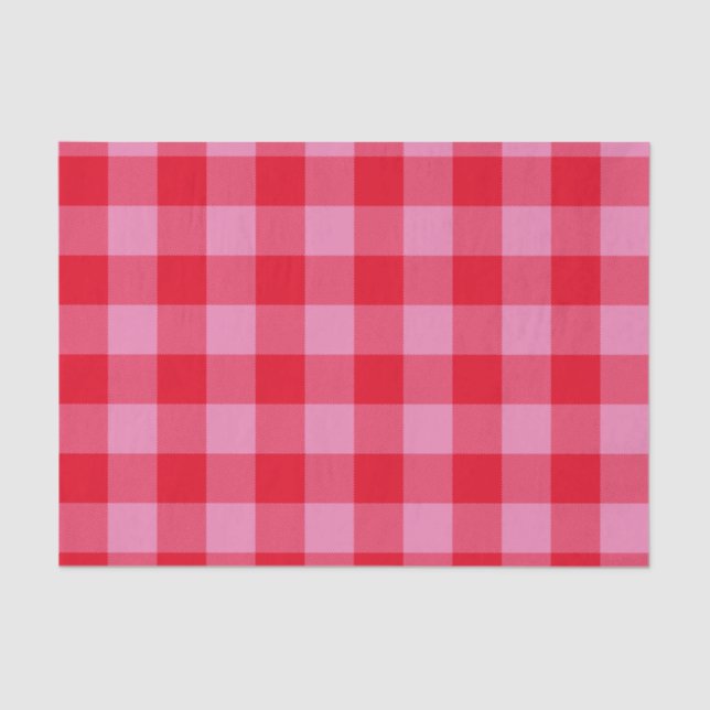 Bright Red and Pink Buffalo Plaid Tissue Paper (Front)