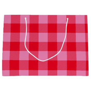 Bright Red And Pink Buffalo Plaid Valentine Large Gift Bag by pinkgifts4you at Zazzle