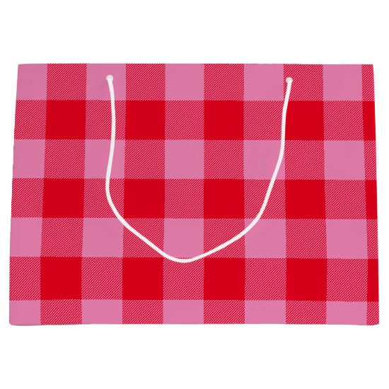 Bright Red and Pink Buffalo Plaid Valentine Large Gift Bag