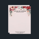 Bright Red and Pink Flowers on Pink Letterhead<br><div class="desc">Brilliant red and soft pink flowers create an eye-catching banner across the top of this letterhead stationery for a florist.  Could also be used for an event planner,  interior decorator,  b and b,  etc.</div>