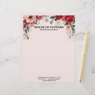 Bright Red and Pink Flowers on Pink Letterhead