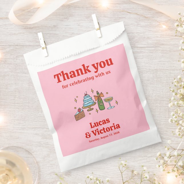 Bright Red and Pink Hand Drawn Wedding  Favor Bag (Clipped)