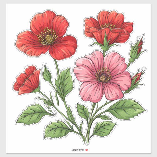 Bright Red and Pink Hibiscus Flowers Sticker (Sheet)