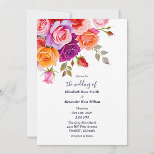 Bright Red and pink purple roses floral wedding Invitation
