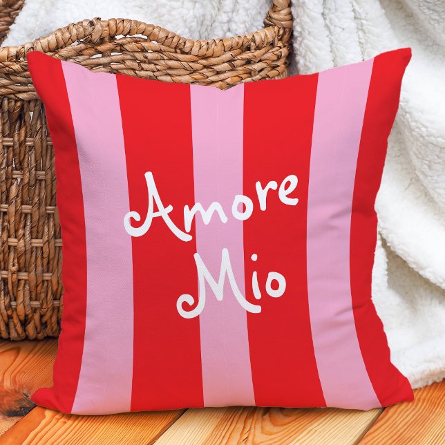 Bright Red and Pink Stripes | Amore Mio Throw Pillow (Creator Uploaded)