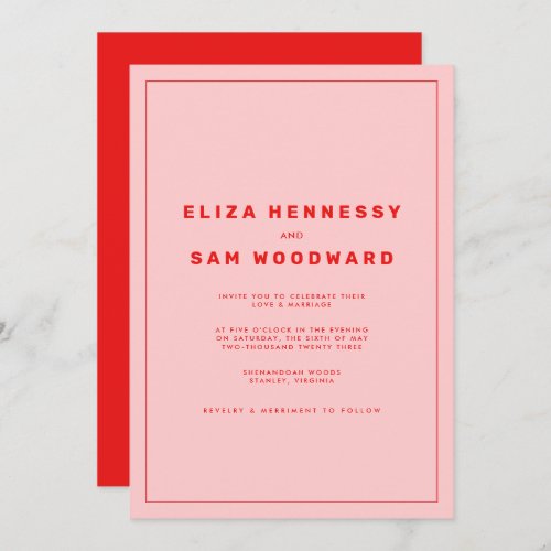 Bright Red and Pink Wes Anderson Inspired Wedding Invitation