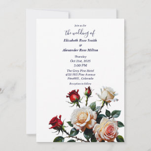 Bright Red and pink white roses floral wedding Invitation